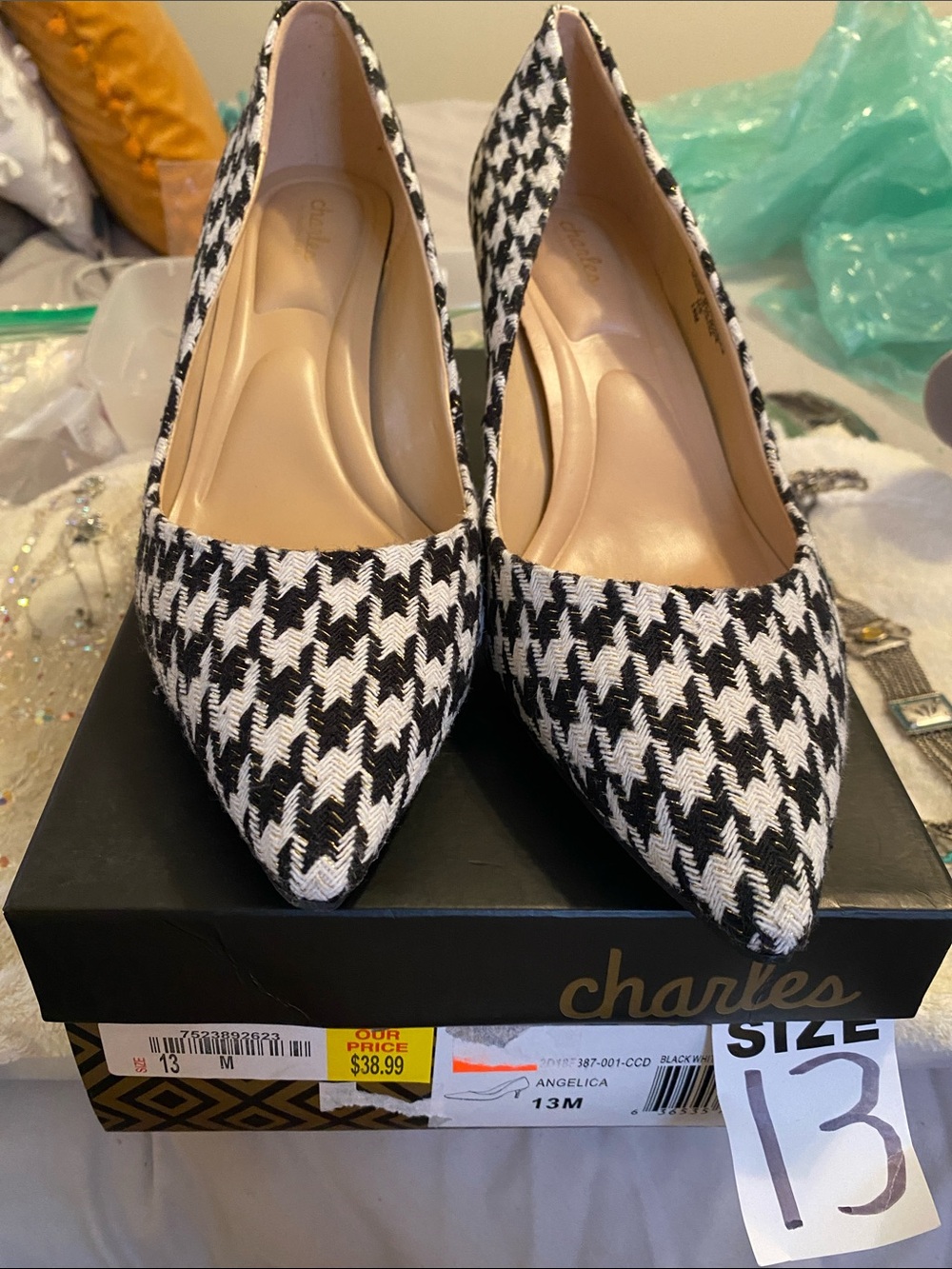 Charles by Charles David Black & White Houndstooth Pointed Toe Pumps